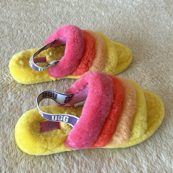 UGG Fluff  Yea slide yellow pink orange size 6 - Picture 14 of 16